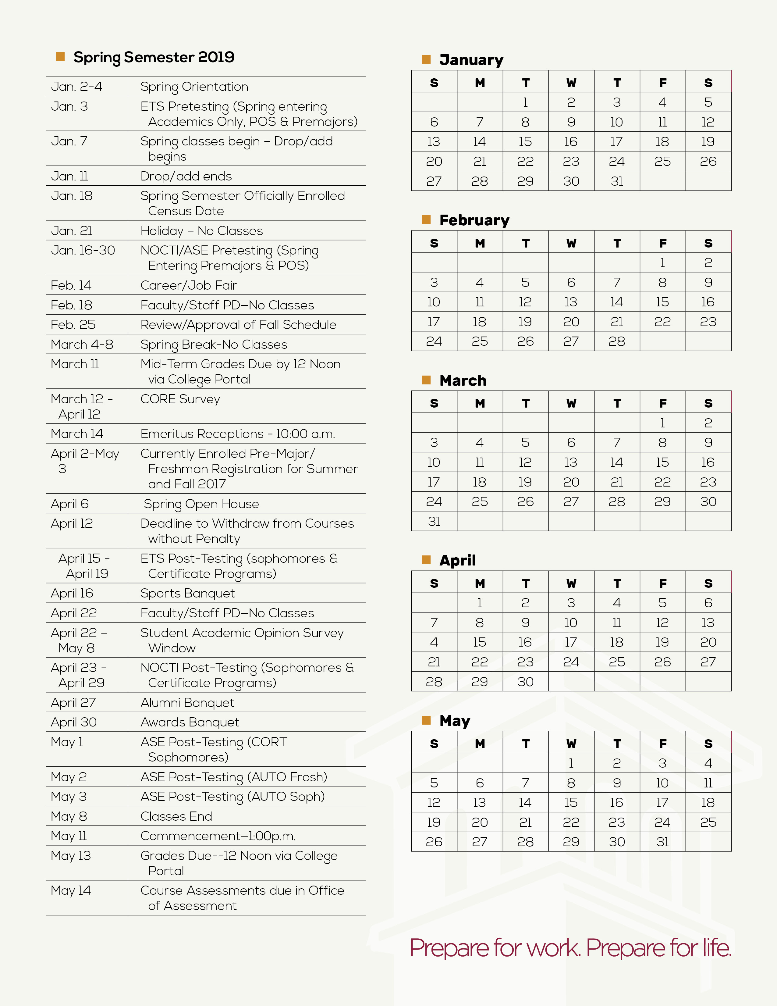 College Calendar Thaddeus Stevens College